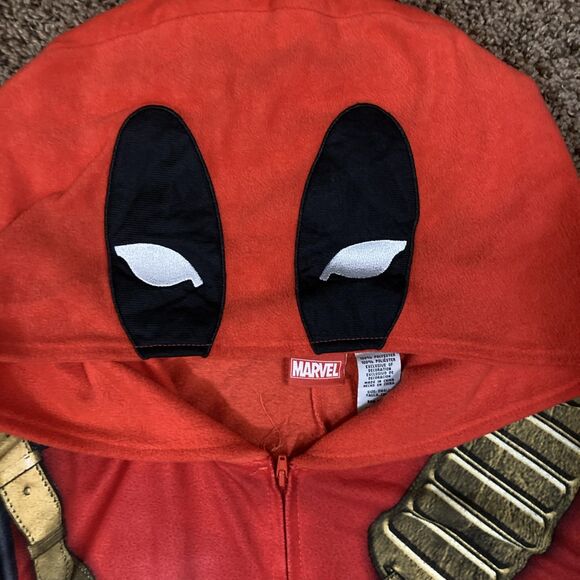 MARVEL Adult Deadpool Hooded 1 Piece Union Suit Pajamas Costume Cosplay Size M - Picture 6 of 14